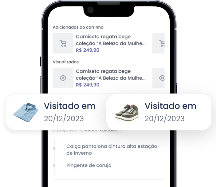 Ilustração da função de Produtos desejados e visitados do Dito Agenda