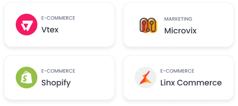 Logotipos da VTEX, Microvix, Shopify e Linx Commerce
